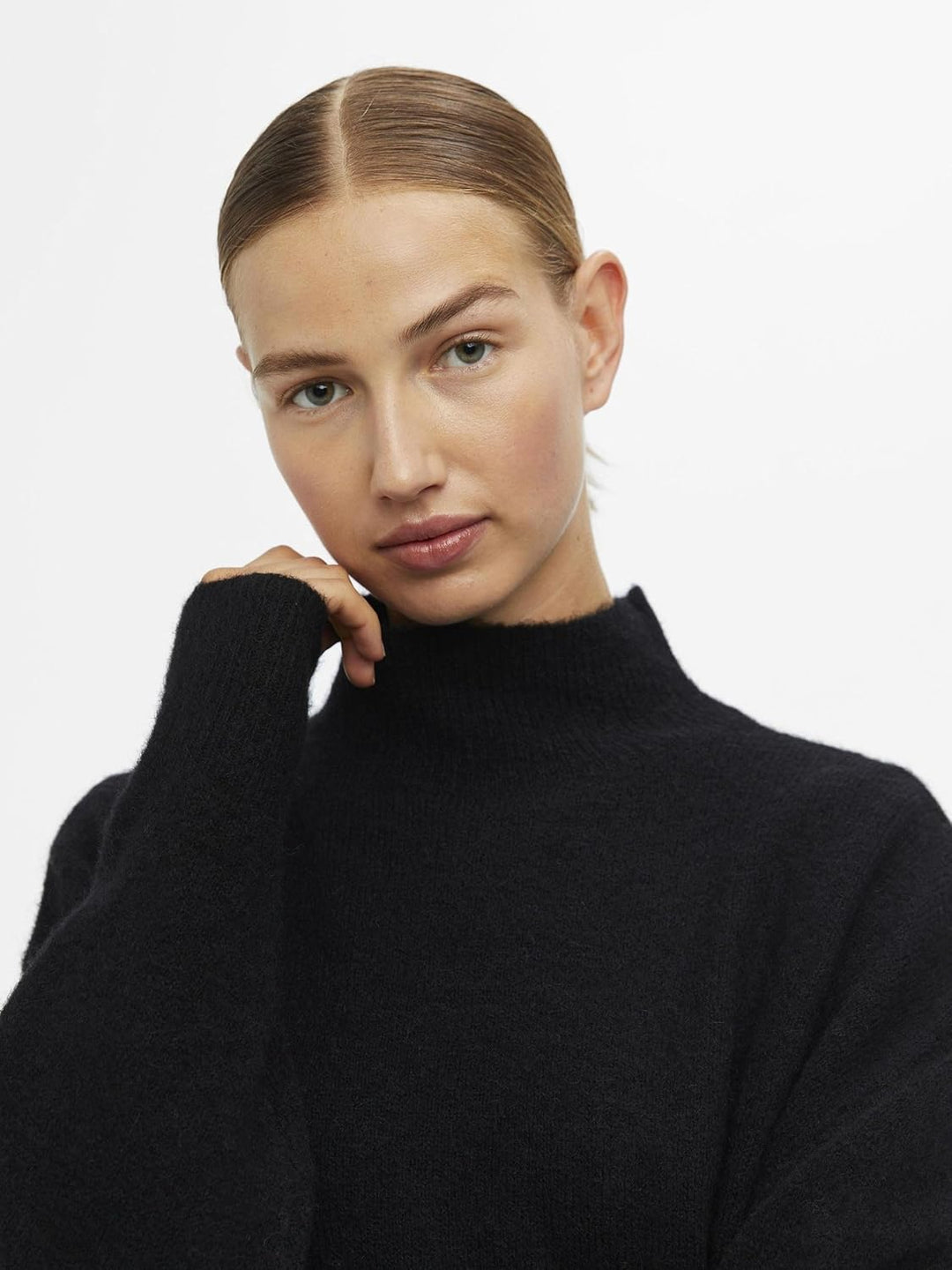 Object Damen Objellie L/S Knit Tunic Noos Pullover L Schwarz, L Schwarz