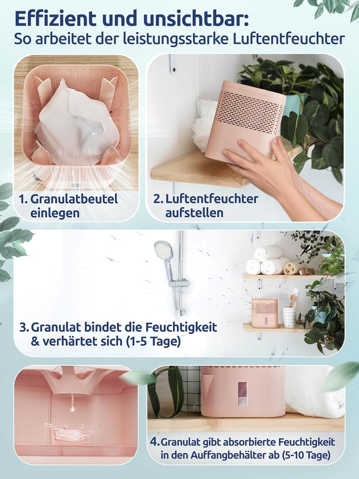 BonAura® AirOne Lite Luftentfeuchter ohne Strom mit 360° Belüftung I Raumentfeuchter mit Ausgiesser