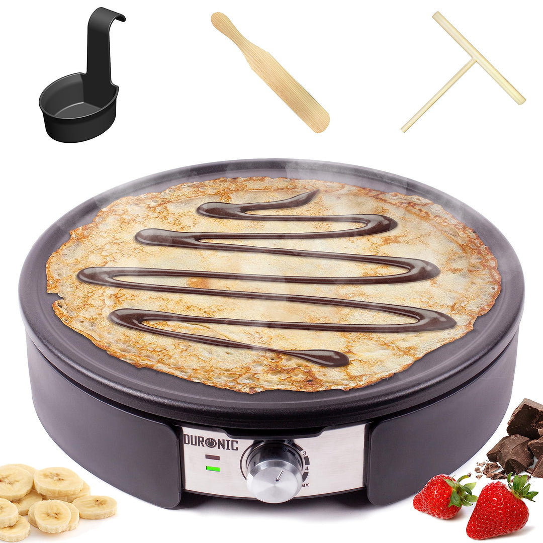 Duronic PM152 Crepe Maker | 1500 Watt | mit 37 cm Antihaftplatte | Teigverteiler, Wender und Messbeh