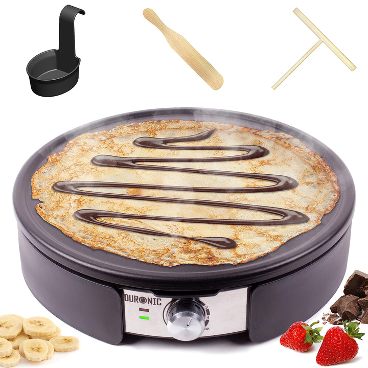 Duronic PM152 Crepe Maker | 1500 Watt | mit 37 cm Antihaftplatte | Teigverteiler, Wender und Messbeh