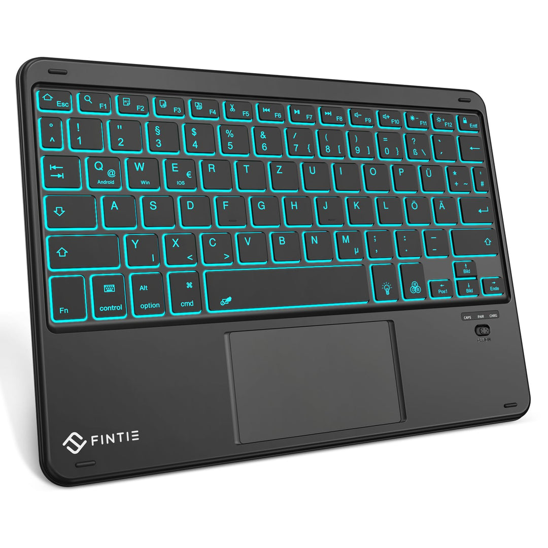 FINTIE Kabellose Bluetooth Tastatur mit Touchpad, Beleuchtet Schwarz, Beleuchtet Schwarz