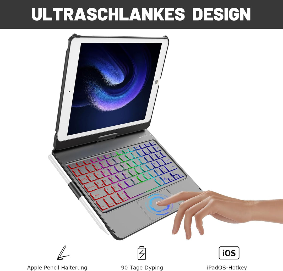 CC Store Hülle mit Tastatur für iPad 10.2, 360° Drehbare Touchpad Tastatur für iPad 9/8/7 Generation