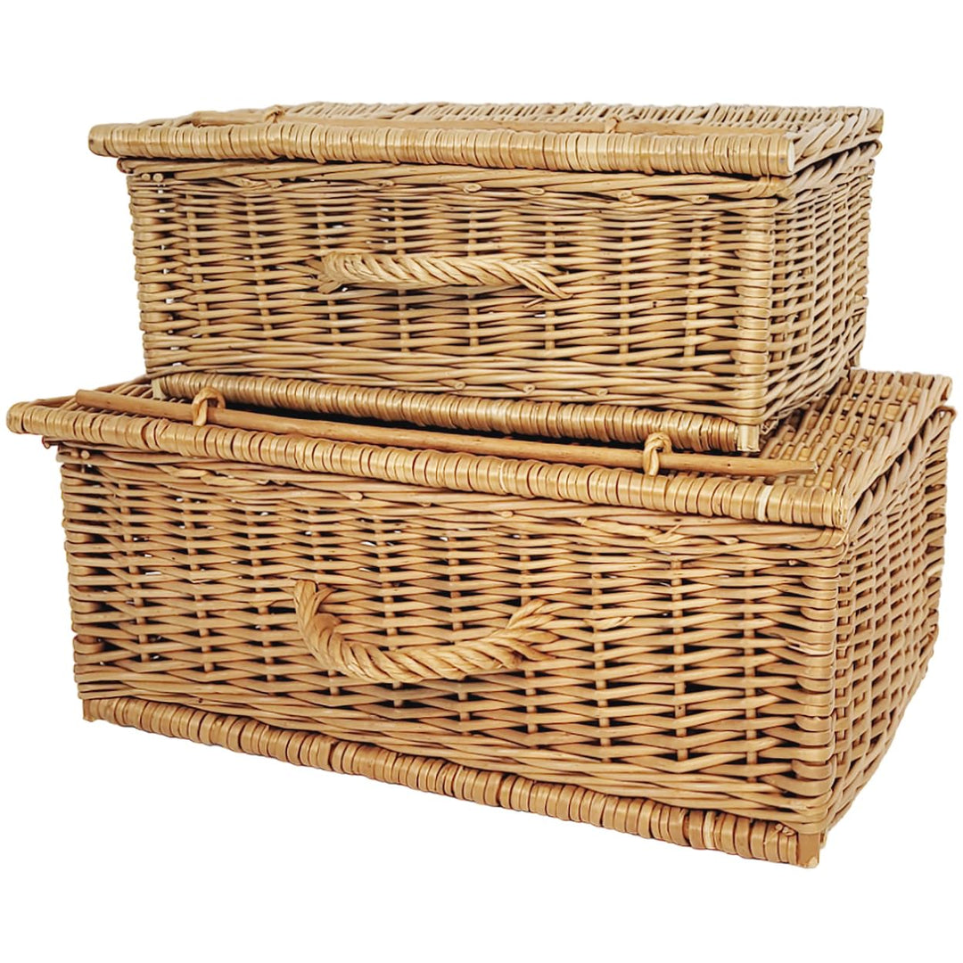 weeco Retro-Stil Korbkoffer Set 2 Stück. Weidenkorb 50cm und 40cm, Aufbewahrungskorb Geflochten. Org