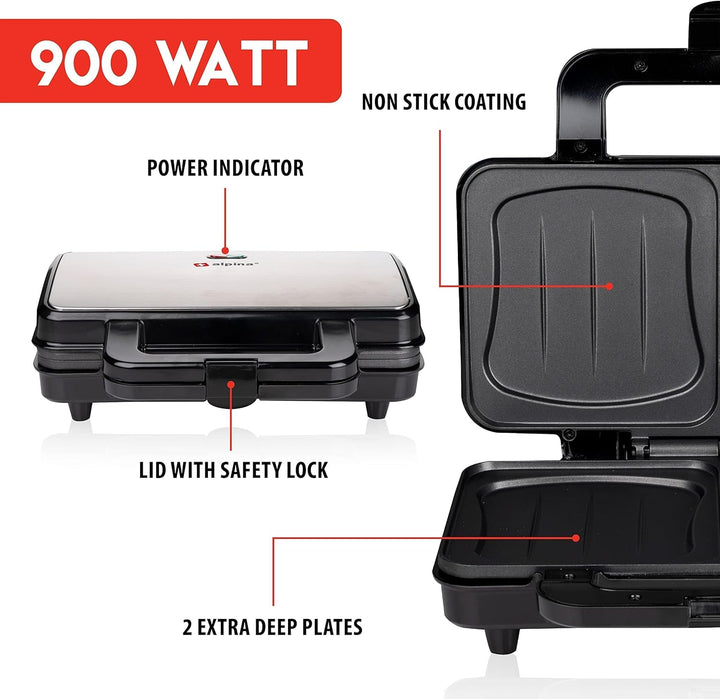 Alpina Toaster - XL - 900 Watt - Antihaft - Edelstahl/Schwarz