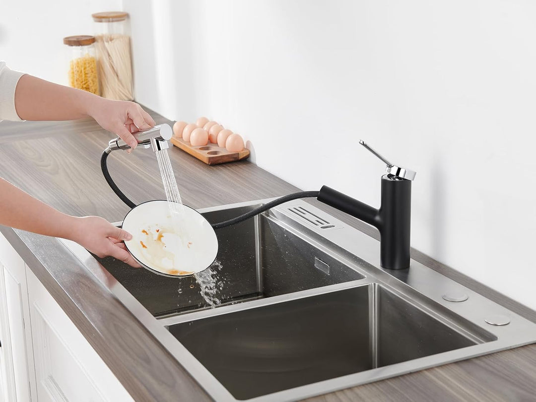 Kelleria Wasserhahn Küche Schwarz, Küchenarmatur mit Brause Ausziehbar 120° Drehbare, Spültischarmat