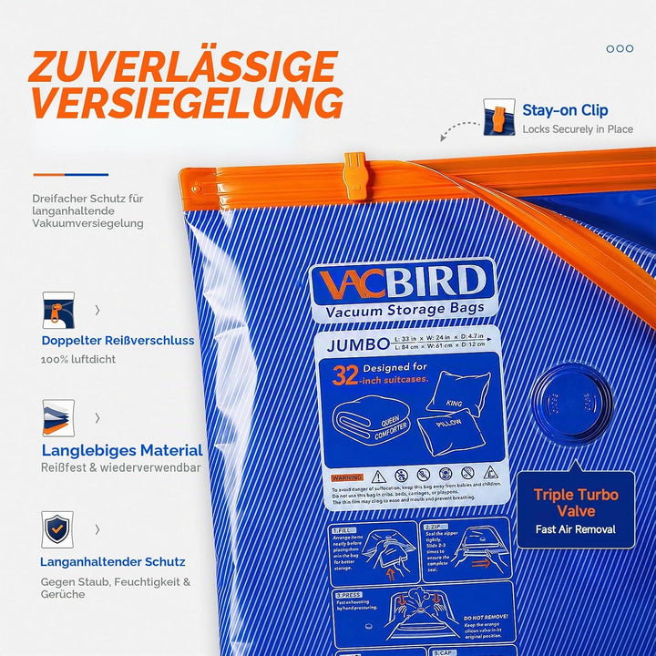 Vakuumbeutel für Kleidung mit kabelloser Vakuumpumpe, 10 Stück (4×47×64cm, 4×54×74cm, 2×61×84cm), pl