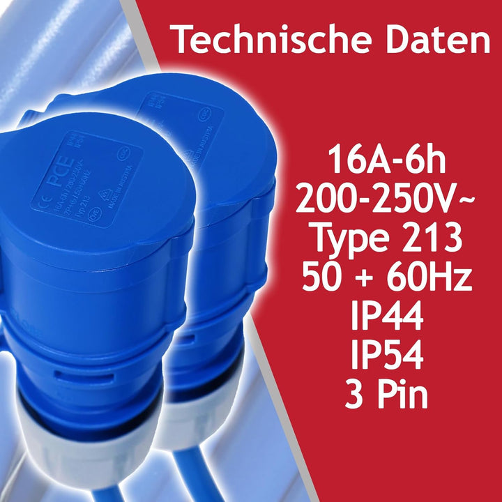 SPARES2GO 16-A-Splitterkabel, 240 V, für Wohnwagen und Wohnmobile, 2-Wege-Anschluss, Y-Stück, 2 x 16