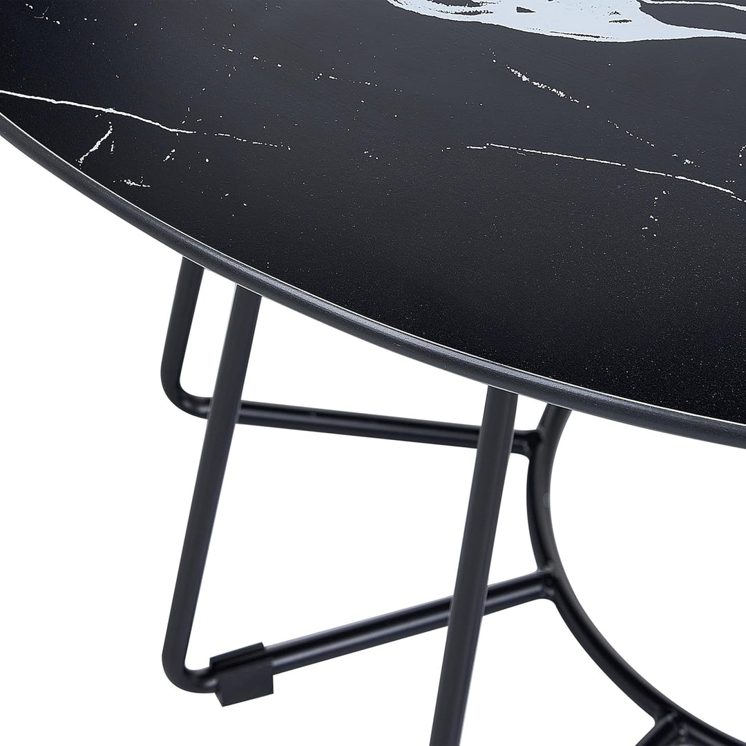 Couchtisch rund Gestell Metallkäfig schwarz Marmorplatte schwarz Bernie