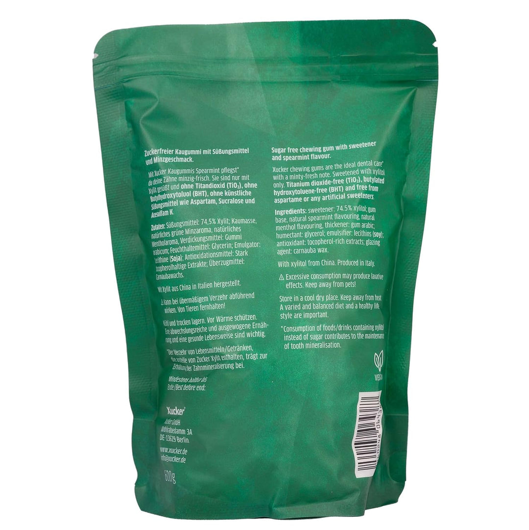 Xucker Zuckerfreie Zahnpflege Kaugummis - Xylit Kaugummis zuckerfrei mit Spearmint Geschmack I Vegan