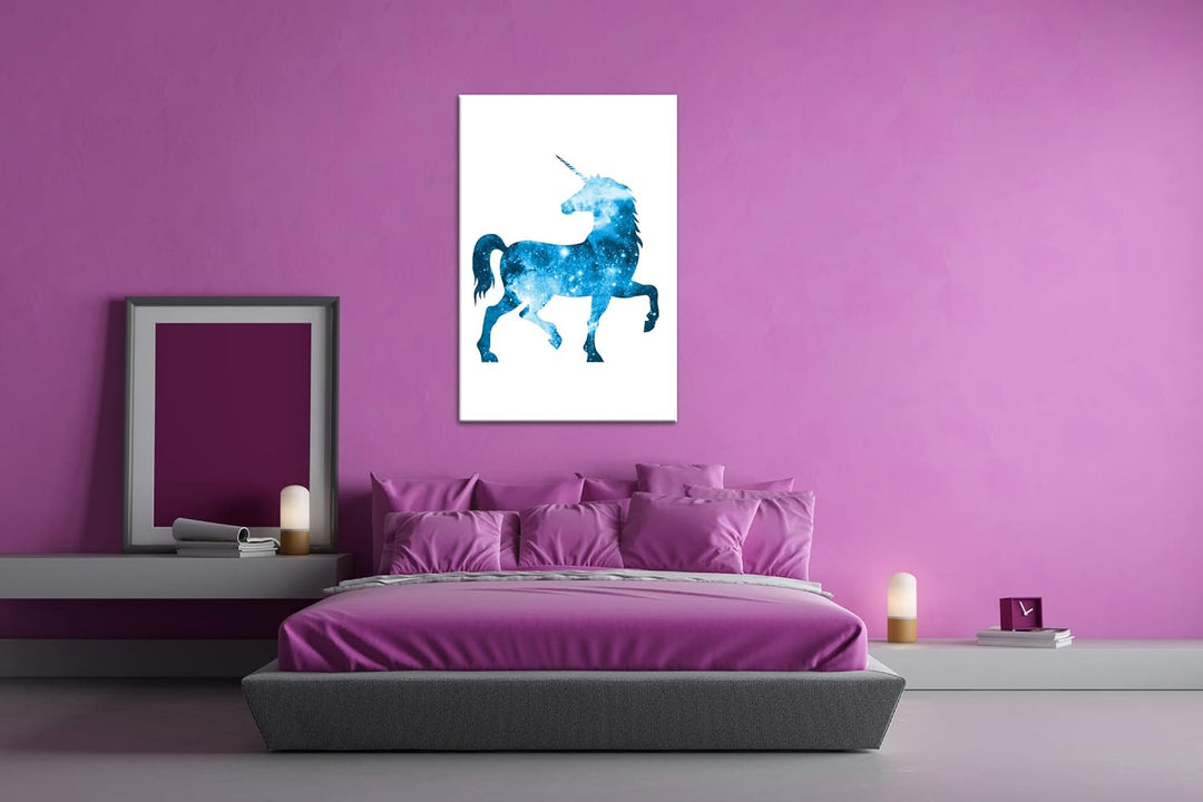 deyoli Galaxie-Einhorn Format: 100x70 Effekt: Monocrome Blau als Leinwandbild, Motiv fertig gerahmt