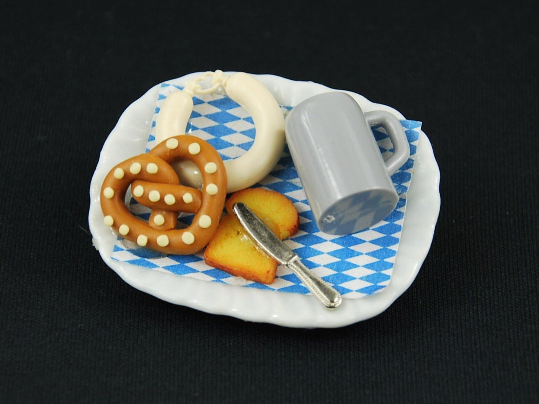 Miniblings Oktoberfest Teller Brosche Essen Wiesn Bier Brezel Wurst Toast Messer - Handmade Modeschm