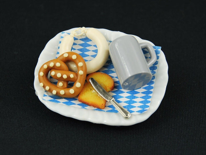 Miniblings Oktoberfest Teller Brosche Essen Wiesn Bier Brezel Wurst Toast Messer - Handmade Modeschm