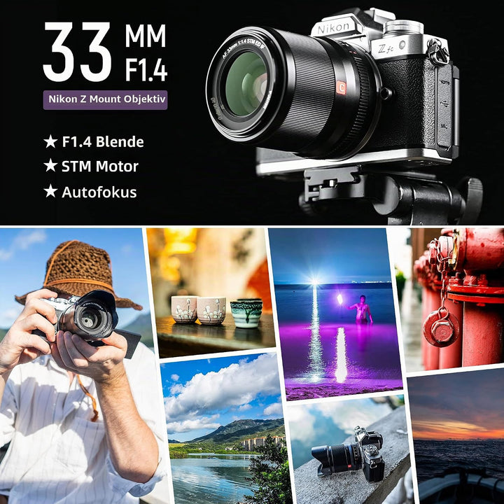 VILTROX 33mm F1.4 Z-Mount Objektiv APS-C Autofokus Grosse Blende Prime-Objektiv Weitwinkel-Unterstüt