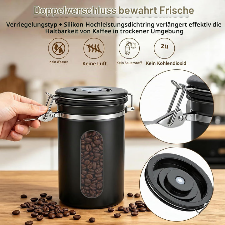 2,8 L Kaffeedose Luftdicht Edelstahl, Kaffeebohnen Behälter, Kaffeedose | Grosses Fassungsvermögen f