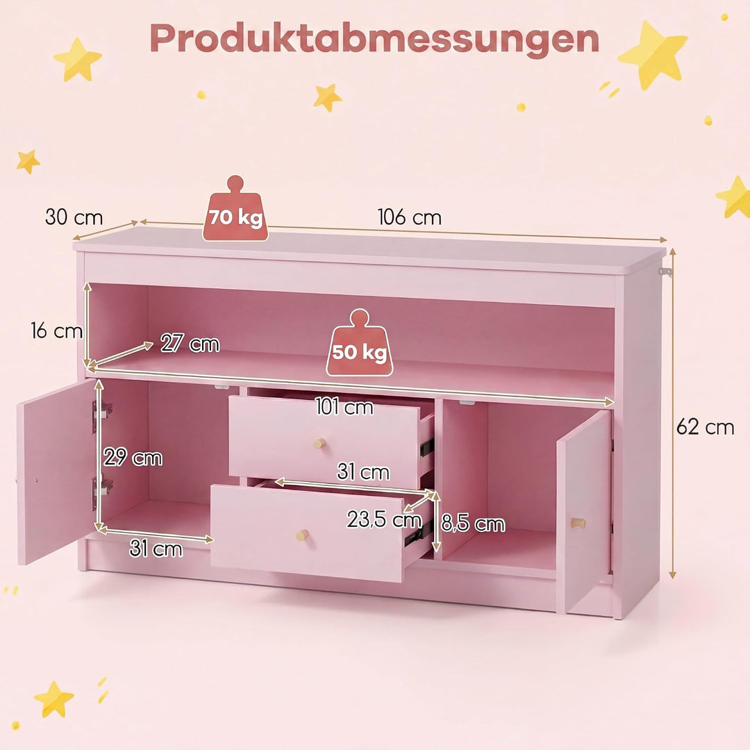 DREAMADE Spielzeug Regal, Kinderzimmer Möbel (Doppeltür, Rosa) | Kinderregal Spielzeugregal mit Schu