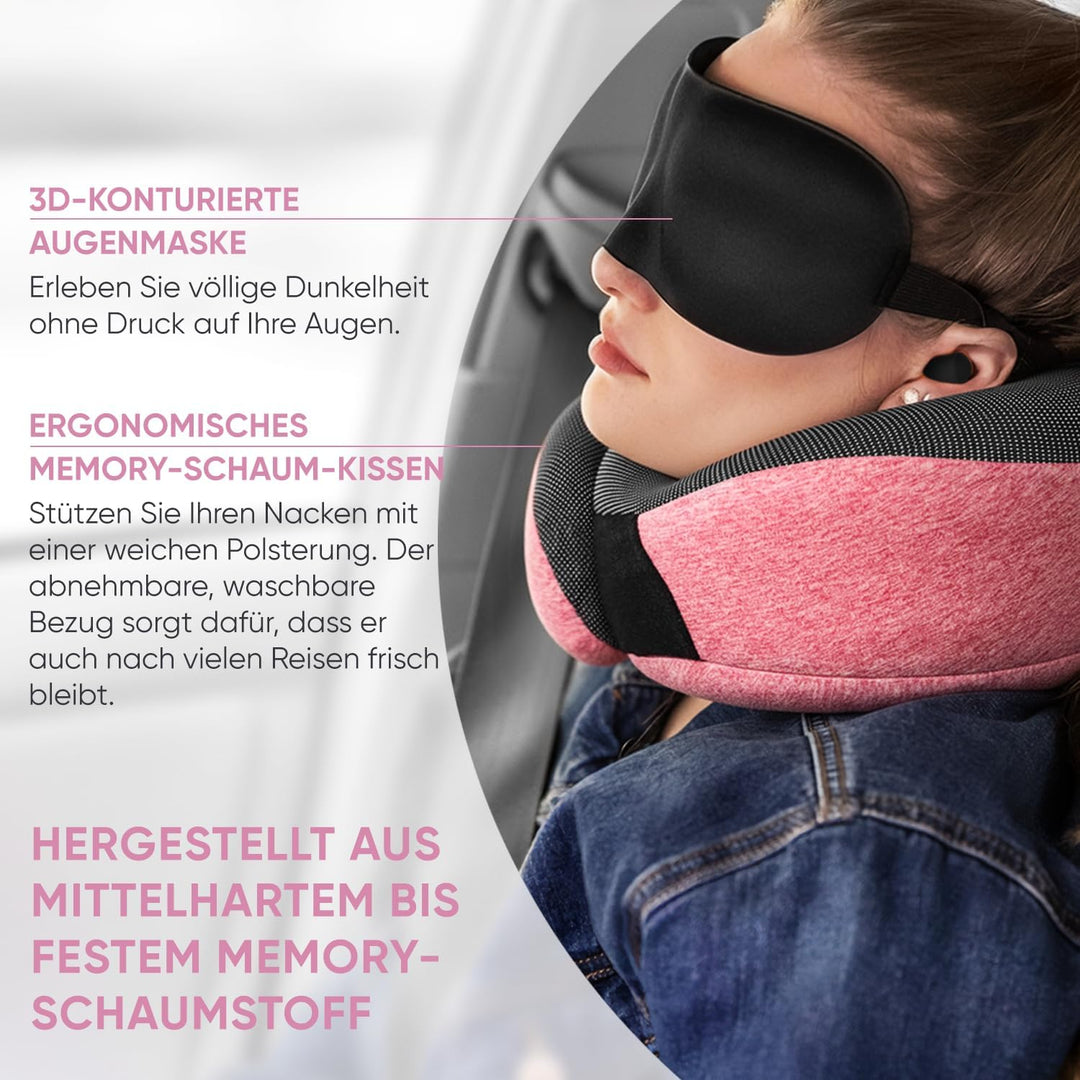Proglobe Rosa Nackenkissen Flugzeug, Reisekissen 100% Memory Foam, Orthopädisches Nackenhörnchen, Fü