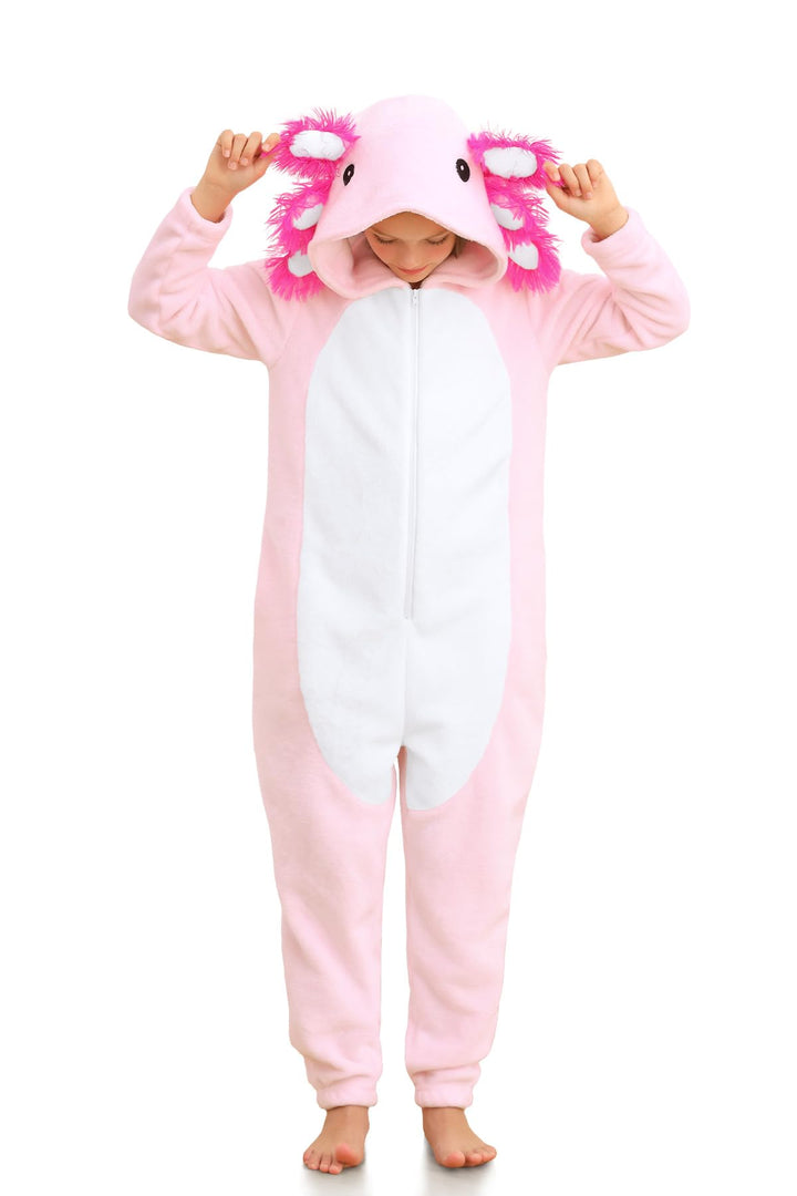 BesserBay Kinder Fleece Warm Jumpsuit mit Kapuze Jungen Mädchen Unisex Tiere Overall 1-12 Jahre Axol