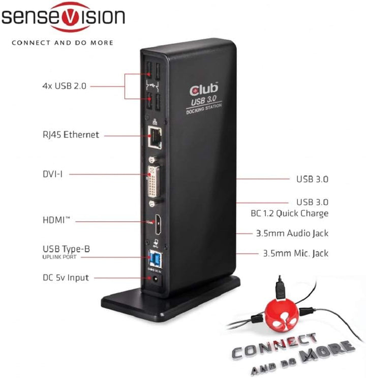 Club 3D SenseVision USB 3.0 Docking Station, 1x HDMI, 1x DVI-I, 1x USB 3.0, 1x USB 3.0 BC-1.2 Schnel
