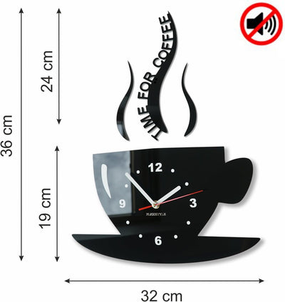 FLEXISTYLE Tasse Time for Coffee (Zeit für Kaffee) Moderne Küche Wanduhr, Zitronengelb, 3D römisch,