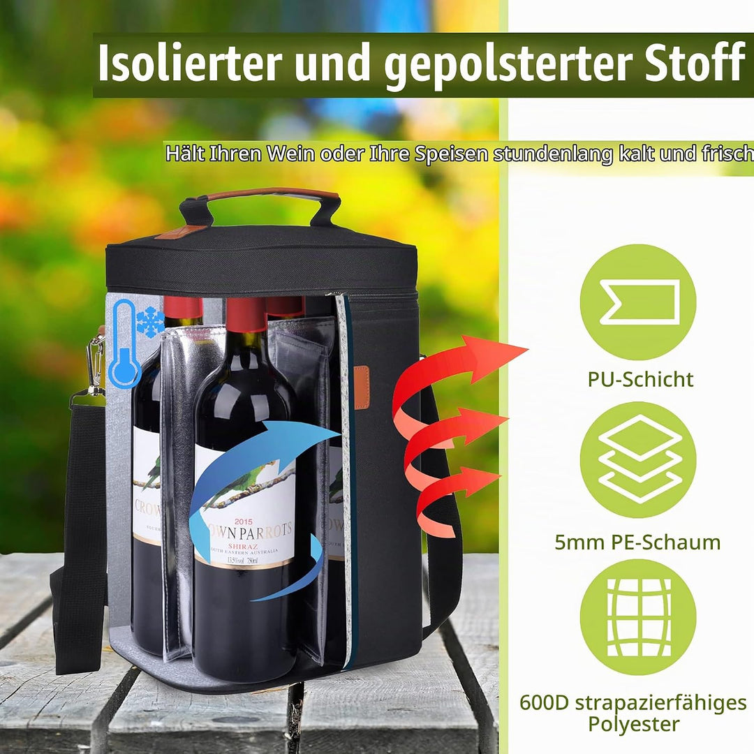 Kato Tirrinia 4 Flaschen Eisbeutel Isolierte Weintasche Tragbare Weintasche mit Riemen für Picknickp