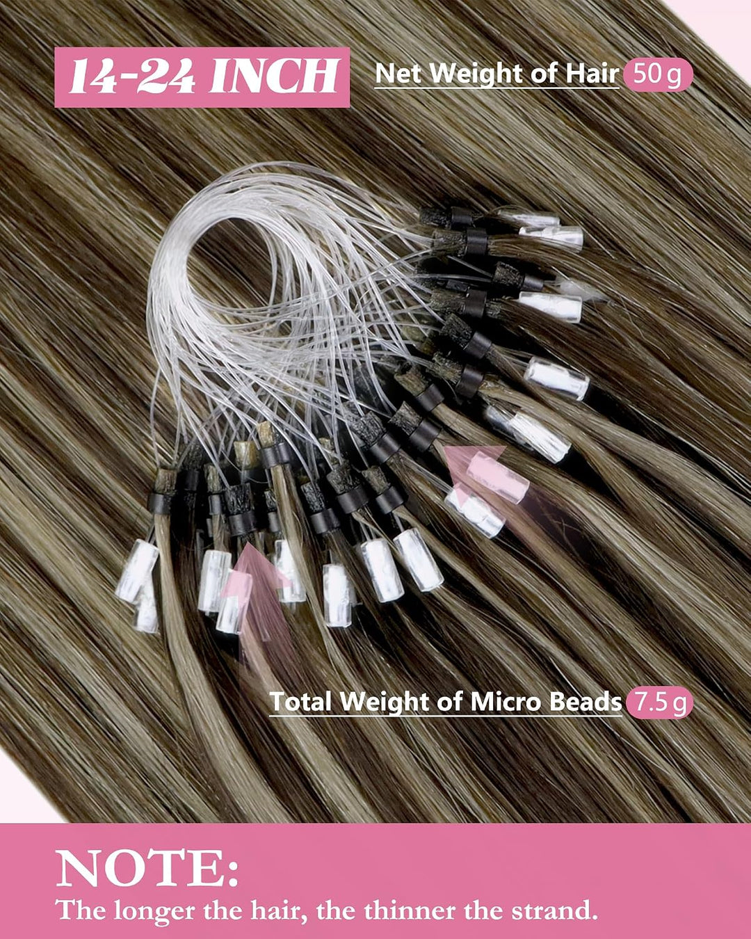 YoungSee Microring Extensions Echthaar Braun 40 cm Microring Hair Extensions Micro Loop Extensions E