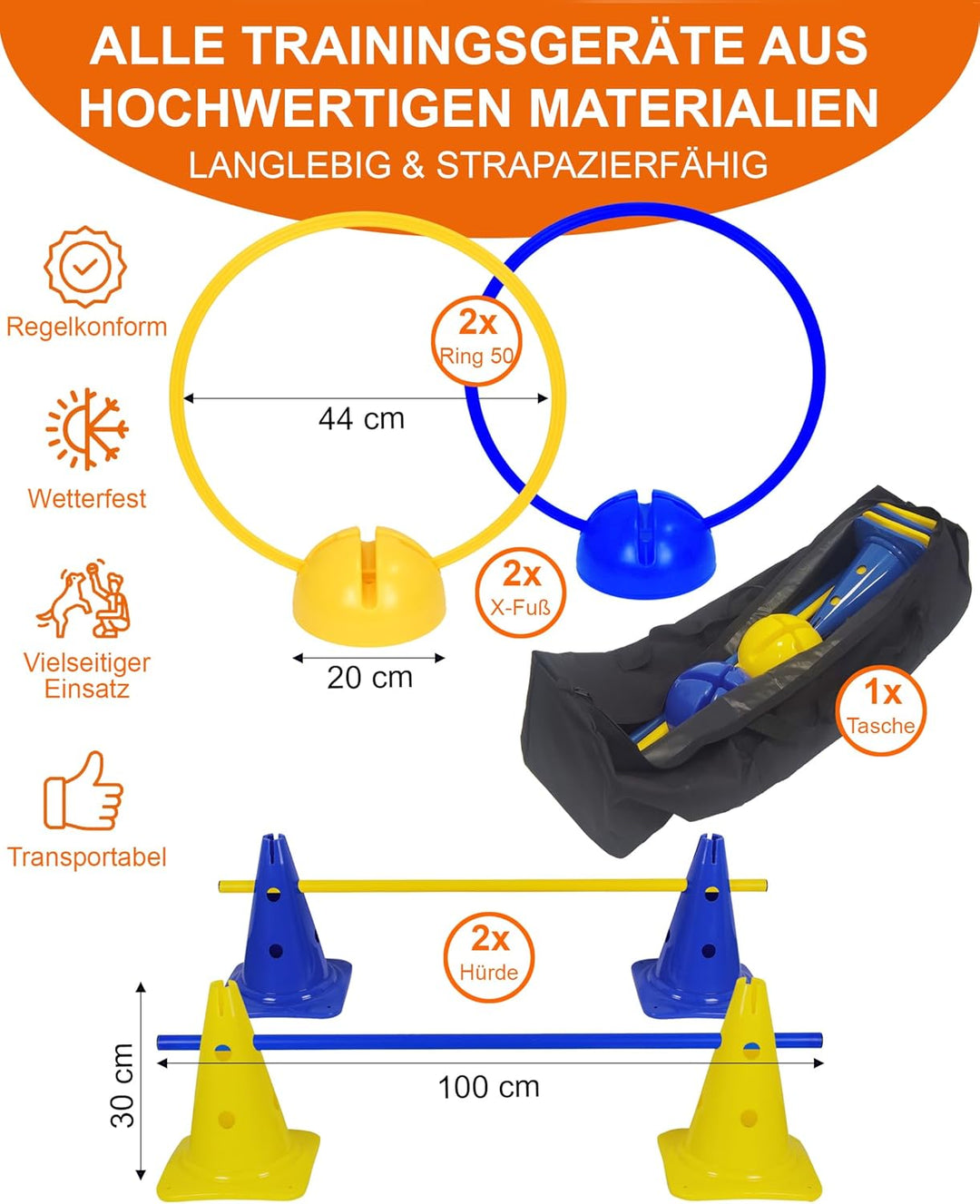 Agility Set für kleine Hunde & Welpen – Trainingsset mit Reifen, Hürden, X-Fuss & Tasche – ideal für