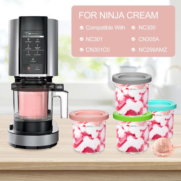 4 Stück Creami Behälter für die Ninja Creami Eismaschine, Ice Cream Behälter Kompatibel mit NC301 NC