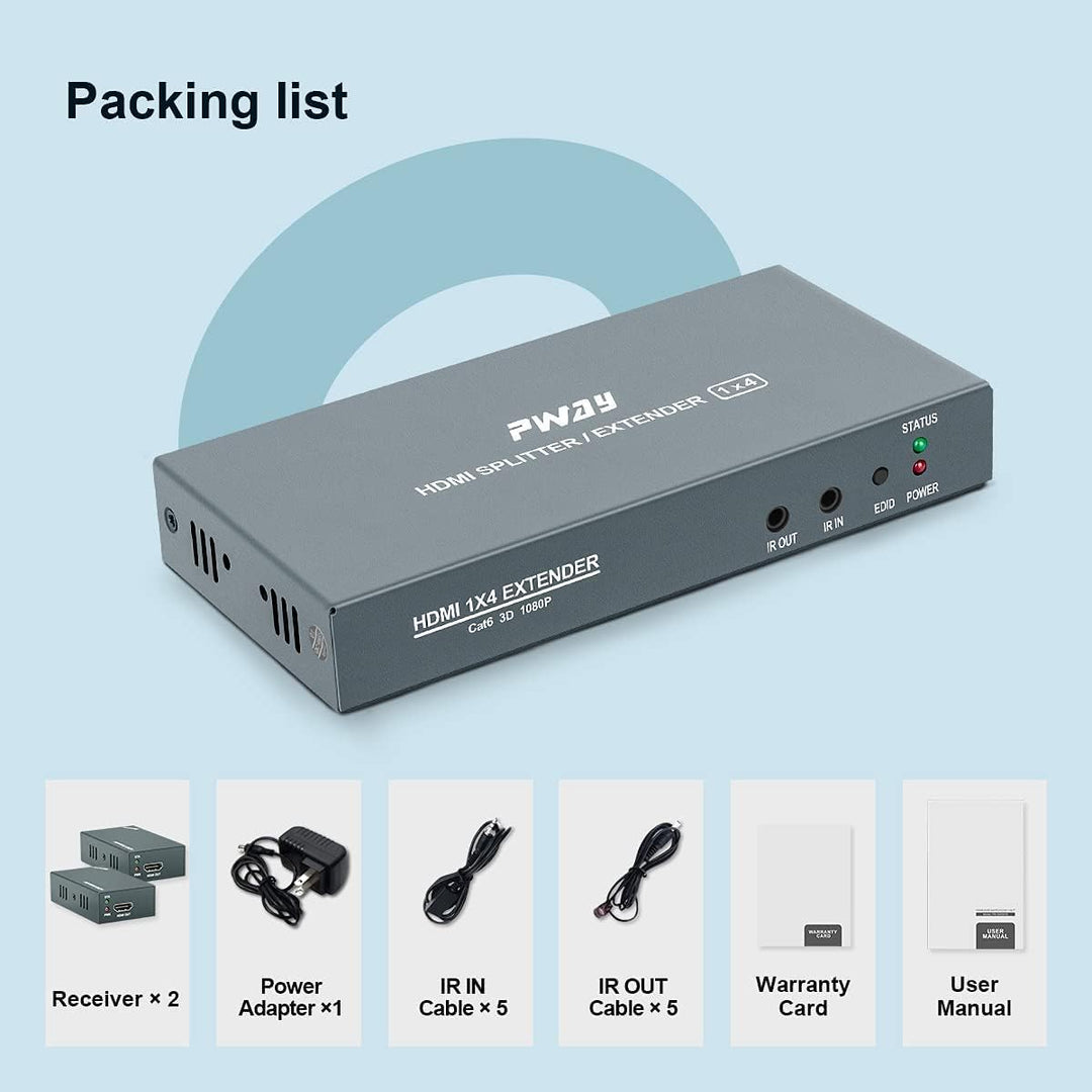 PW-HTS0104IR（POC） 1X4 Port HDMI Splitter Extender/Verteiler Ultra HD 1080P Ohne Verzögerung 60m über