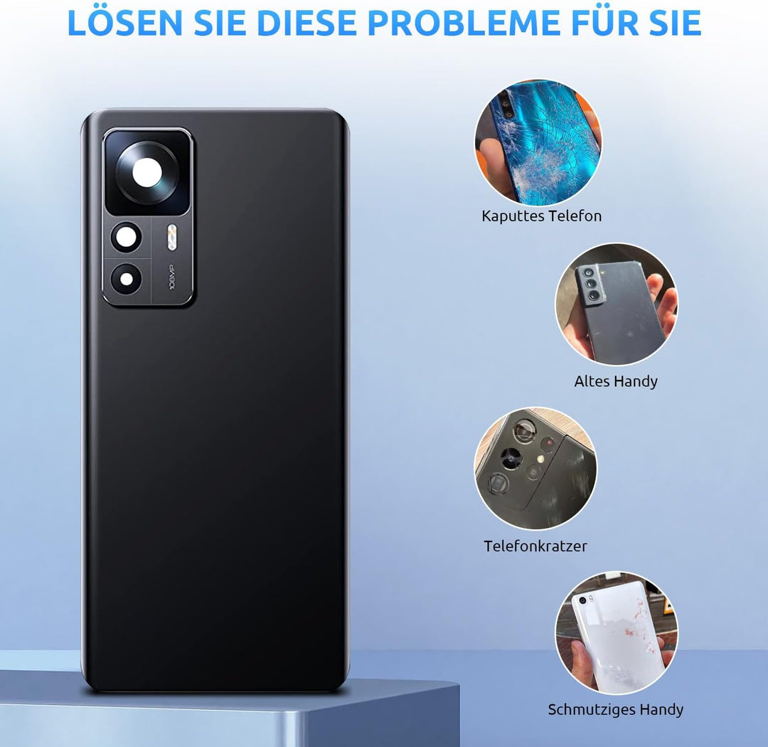 Eonpam Akkudeckel für Xiaomi 12T Rückseite Glas Original Backcover Back Glas Ersatz Reparatur Set mi