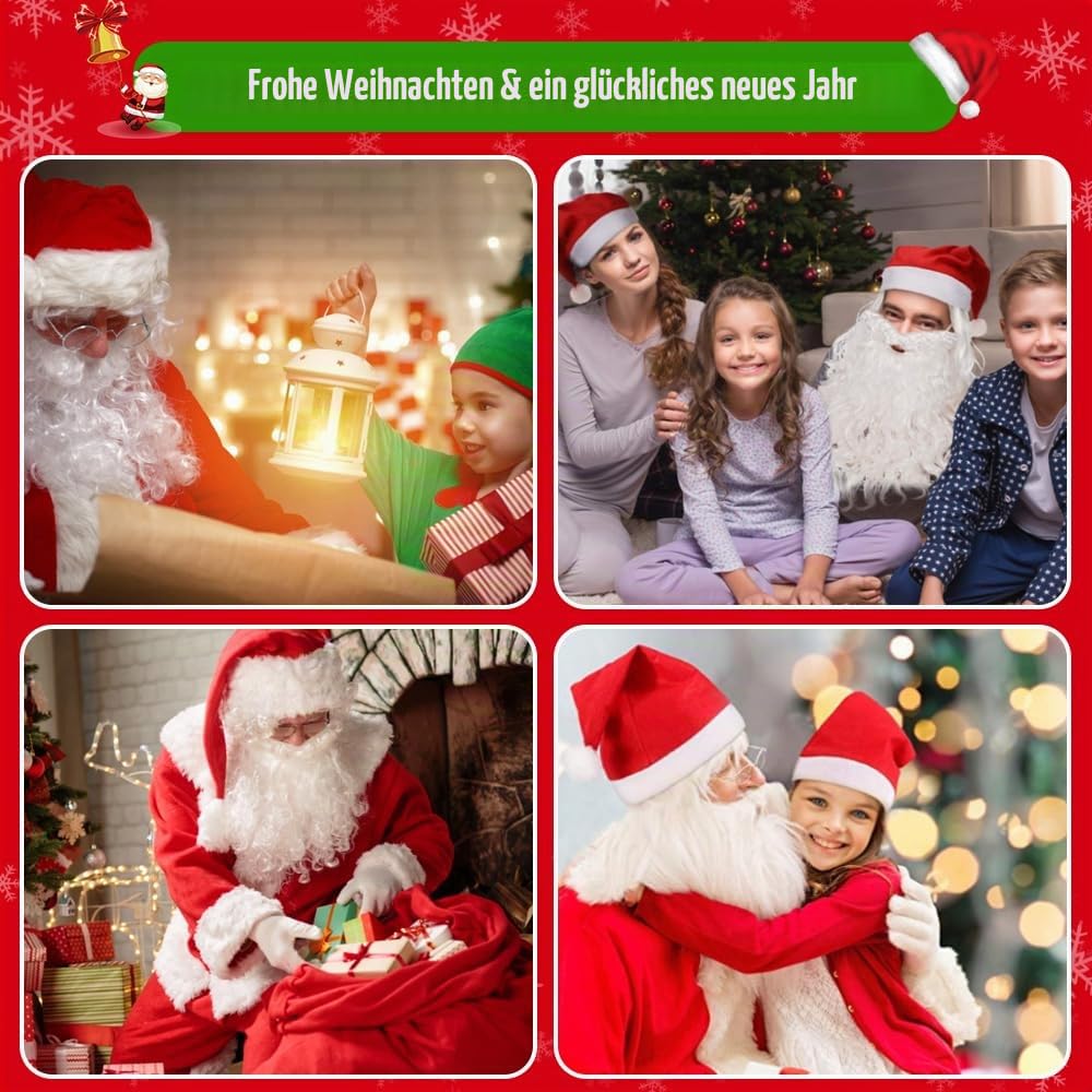 Weihnachtsmannbart + Perücke Weihnachtsmann + Brille, Nikolausbart Bart weiss Weiss - Perücke Santa
