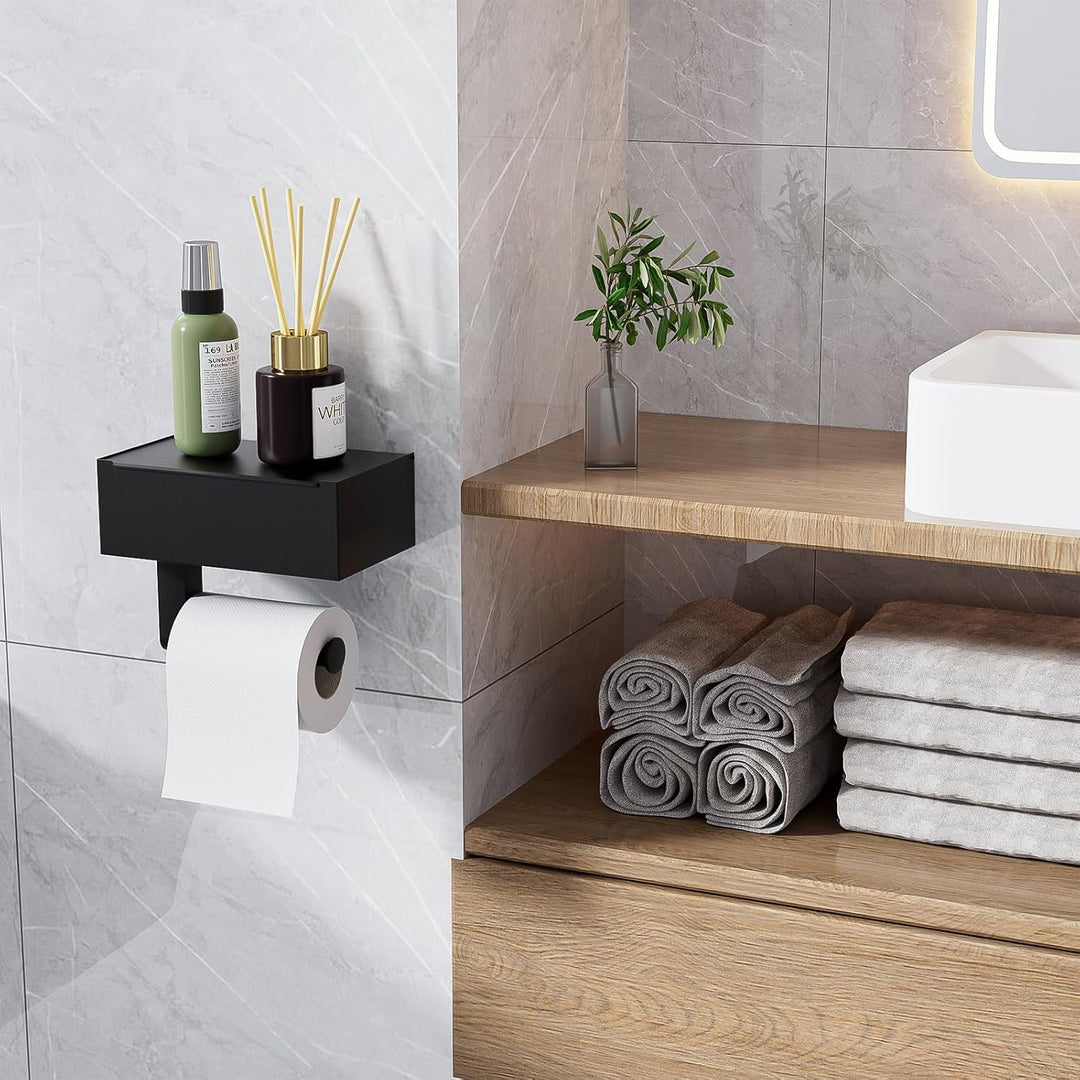 Toilettenpapierhalter Schwarz, Heatigo Klopapierhalter Ohne Bohren mit Feuchttücherbox Klorollenhalt
