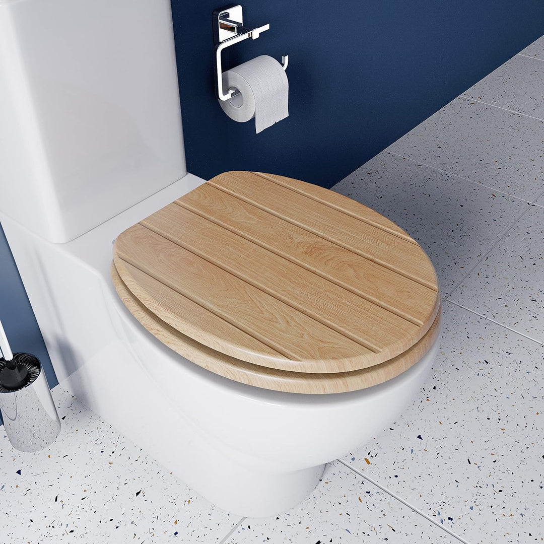 Croydex WL602176H Flexi-Fix Geneva Always Fits Never Slips antibakterieller WC-Sitz, Holz, Feder und