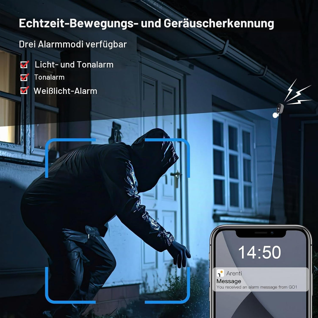 ARENTI 2K/3MP Überwachungskamera Aussen Akku mit Solar IP Kamera, WLAN Kamera Überwachung Aussen, Na