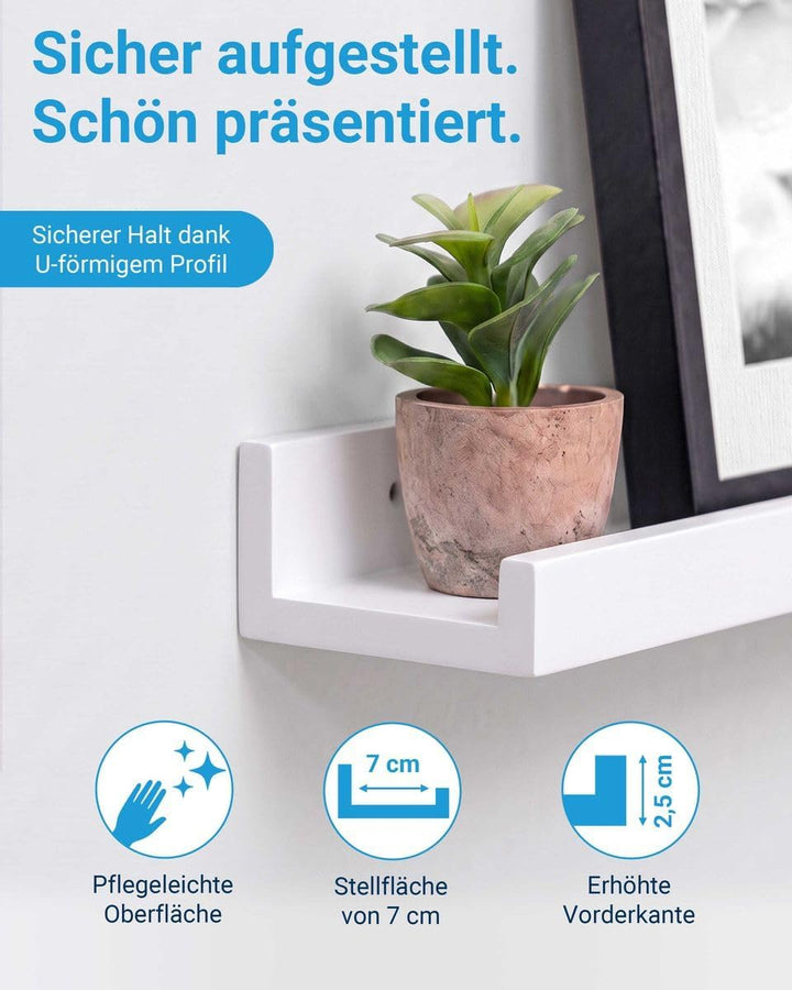PHOTOLINI Wandregal stabiles MDF-Holz Weiss 70 cm, Schweberegal, 2er Set, modernes Design, Bilderlei