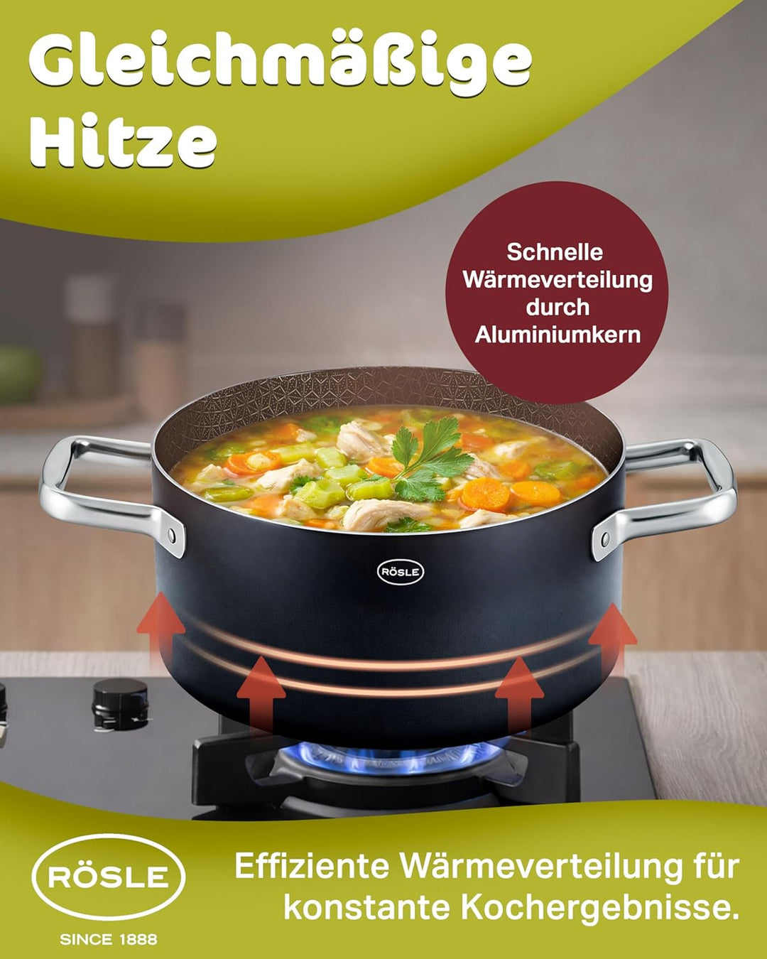 RÖSLE EBONIC Topf 24 cm mit Deckel – Kochtopf 24cm Induktion – ProNero Keramik Antihaftbeschichtung
