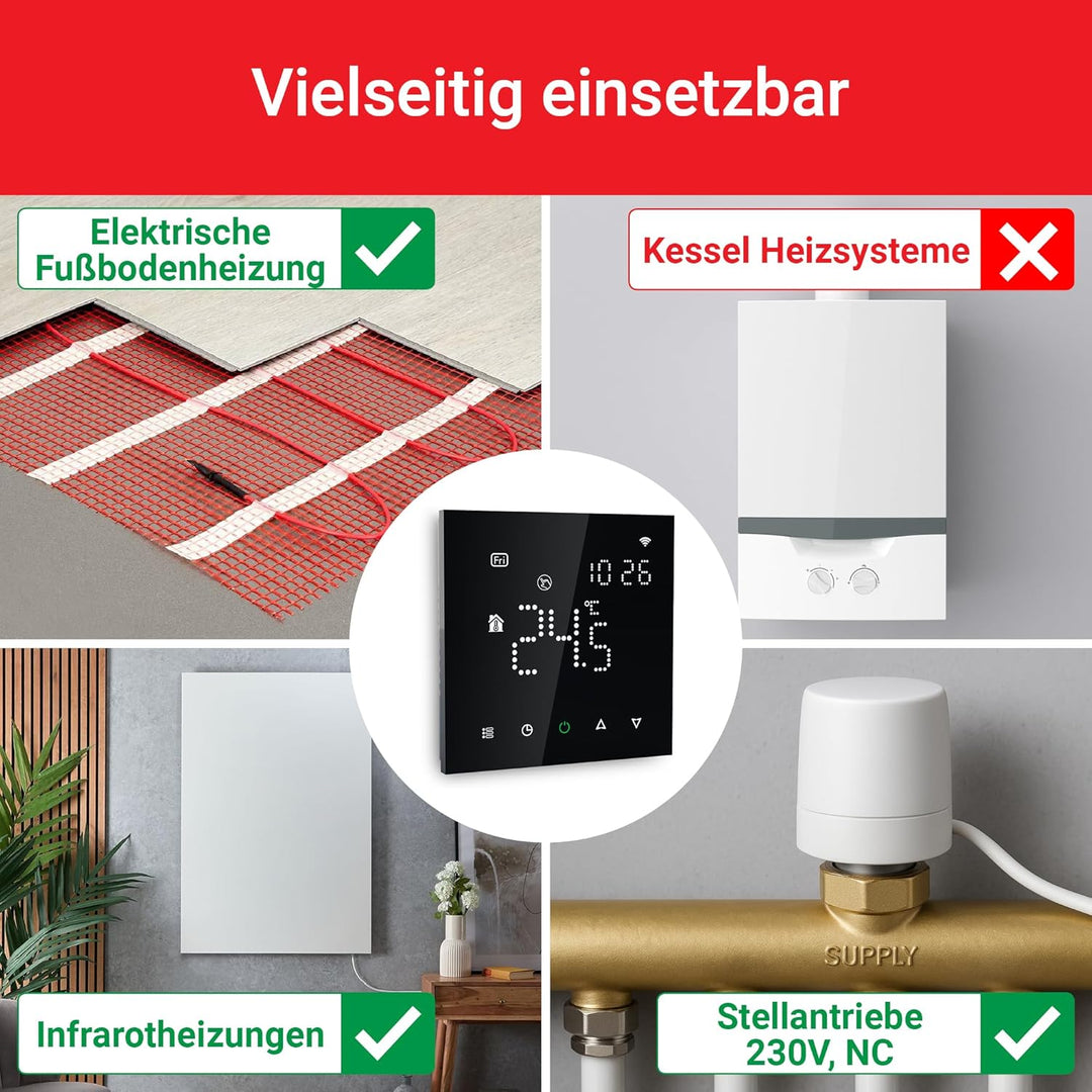 Elektrobock PT741B-EI Raumthermostat mit WiFi | Smartes Thermostat für Fussbodenheizung & Elektrohei