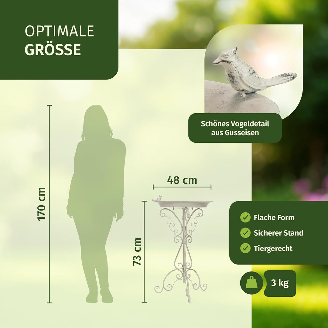 Moritz Vogeltränke Vogelbad Höhe 73cm weiss Vogelbecken Wassertränke mit kleinem Vogel auf der Wasse