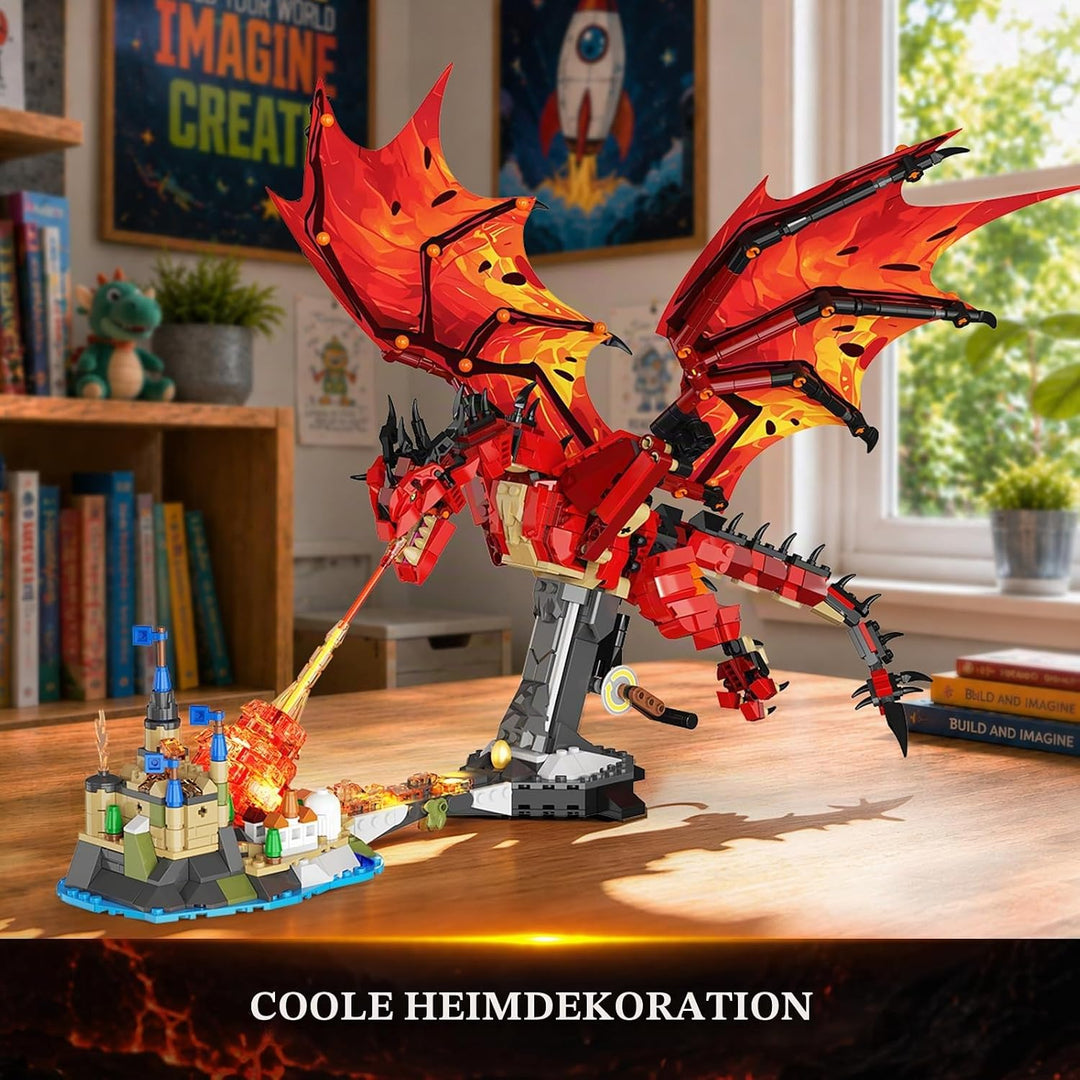 INSOON Feuerdrache Bauspielzeug Technik STEM Set mit Licht für Jungen ab 8+