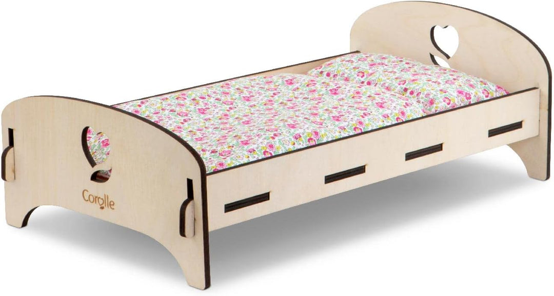 Corolle 9000141370 - Mon Grand Poupon Holzbett, Holzbett mit Kissen und Decke für alle 30-36cm Puppe