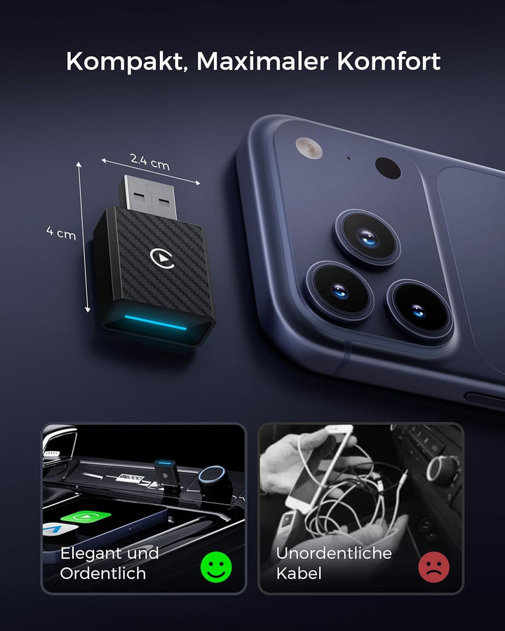 CarPlay und Android Auto Wireless Adapter 2 In 1, V5.4 Bluetooth Stabile Verbindung, Dualband WiFi 6