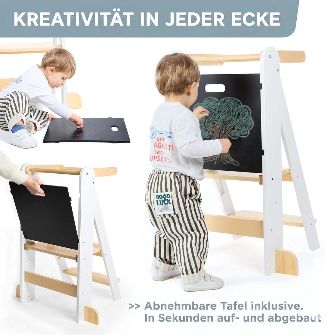 Lernturm ab 1 Jahr Klappbar, Lernturm Klappbar mit 2 Höhen, Abnehmbarer Tafel, nordisches Design, Ki