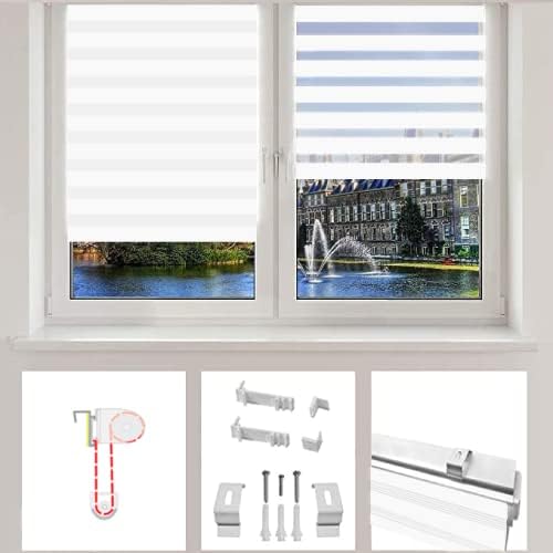 Eurohome Doppelrollo Klemmfix ohne Bohren, Duo Rollo,40cm x 130cm (Stoffbreite 36 cm) Weiss Transpar