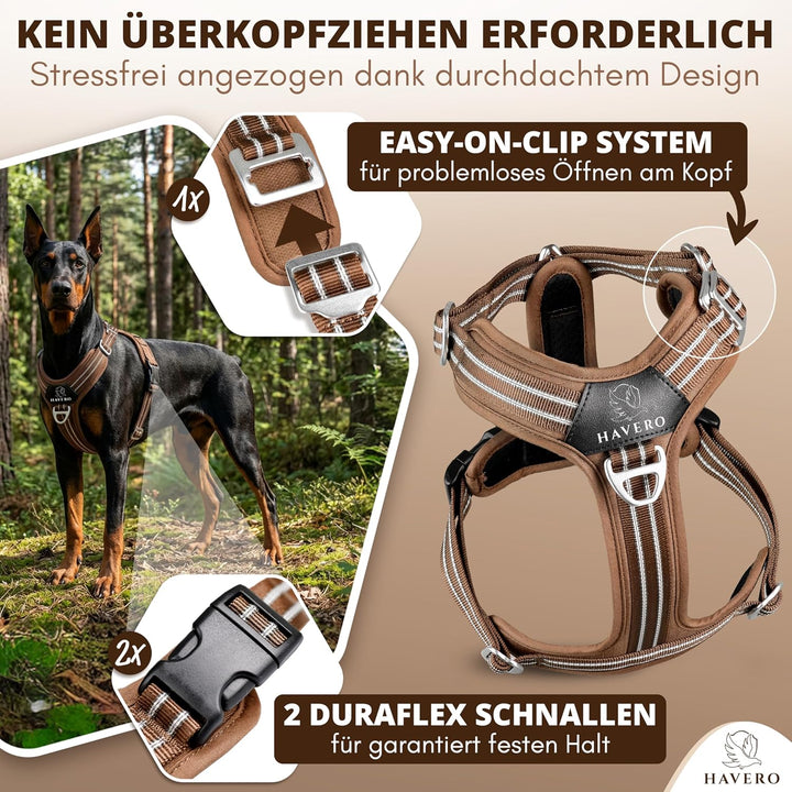 Hundegeschirr Easy-On-Clip – [Kein Überkopfziehen] | Anti-Zug Y-Geschirr Gepolstert Reflektierend At