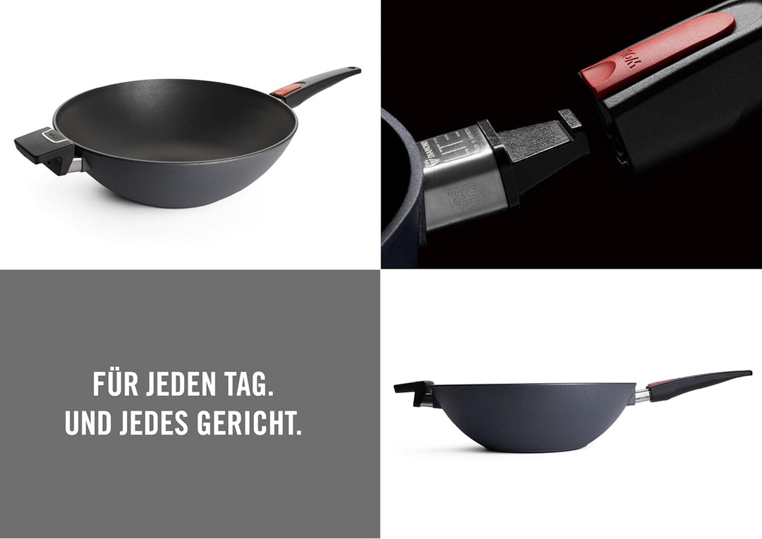Woll Diamond Lite Wok- und Rührpfanne mit Glasdeckel, Ø 34 cm, 11 cm hoch, mit abnehmbaren Stiel - G