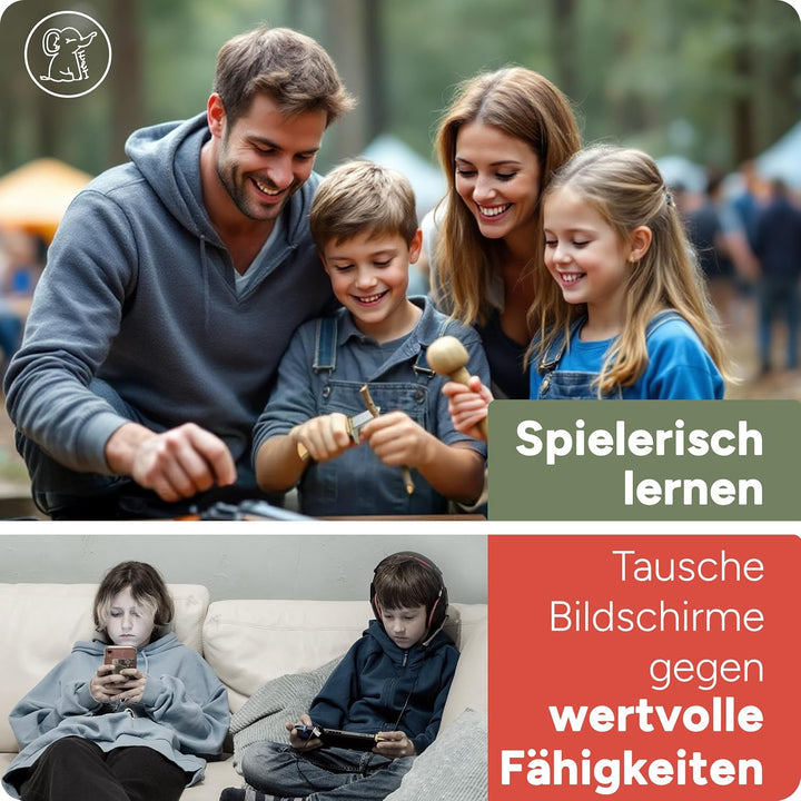 Eli® Schnitzmesser für Kinder mit Klingenschutz aus Leder ab 6 Jahre - hochwertiges Kindermesser Sch