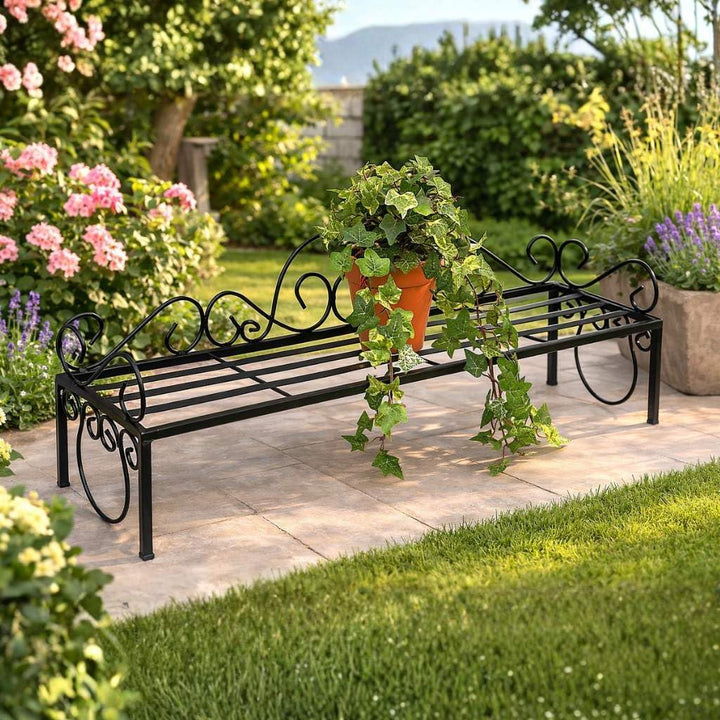 DanDiBo Blumenregal Metall Schwarz 75 cm Blumenständer Mi Blumenbank Blumentreppe Pflanzentreppe Blu