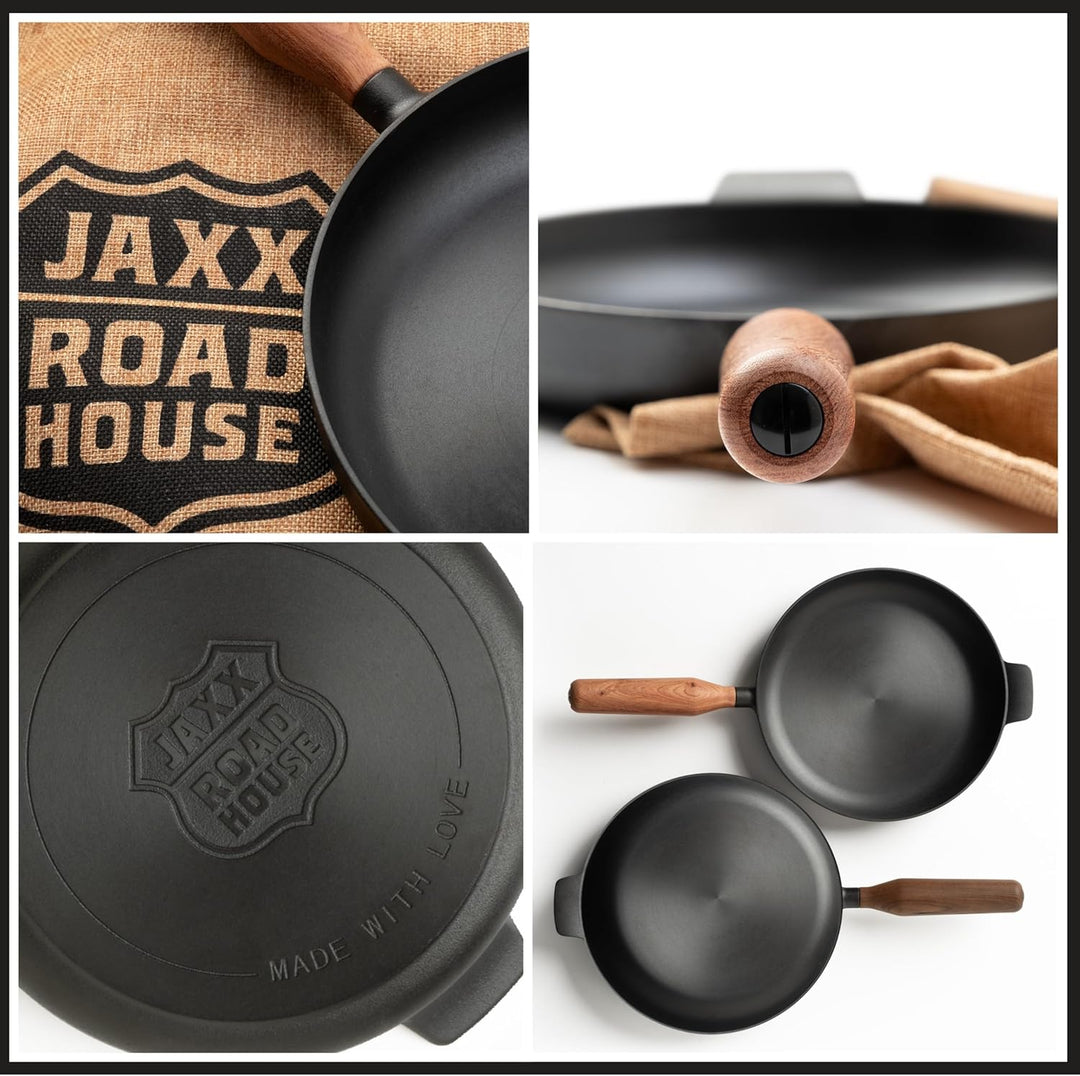 JAXX ROADHOUSE DIE BRATPFANNE - ausgezeichnete Premium Pfanne Gusseisen, Gusseisenpfanne Induktion,