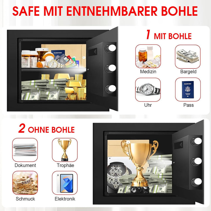 25L Tresor für Zuhause, Tresor Feuerfest Wasserdicht mit Digitalem Tastenfeld, Herausnehmbarem Einle