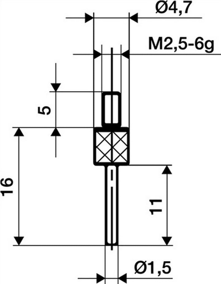 Messeinsatz D.1,5mm L.16mm Stift HM Gewinde M2,5 f.Messuhren