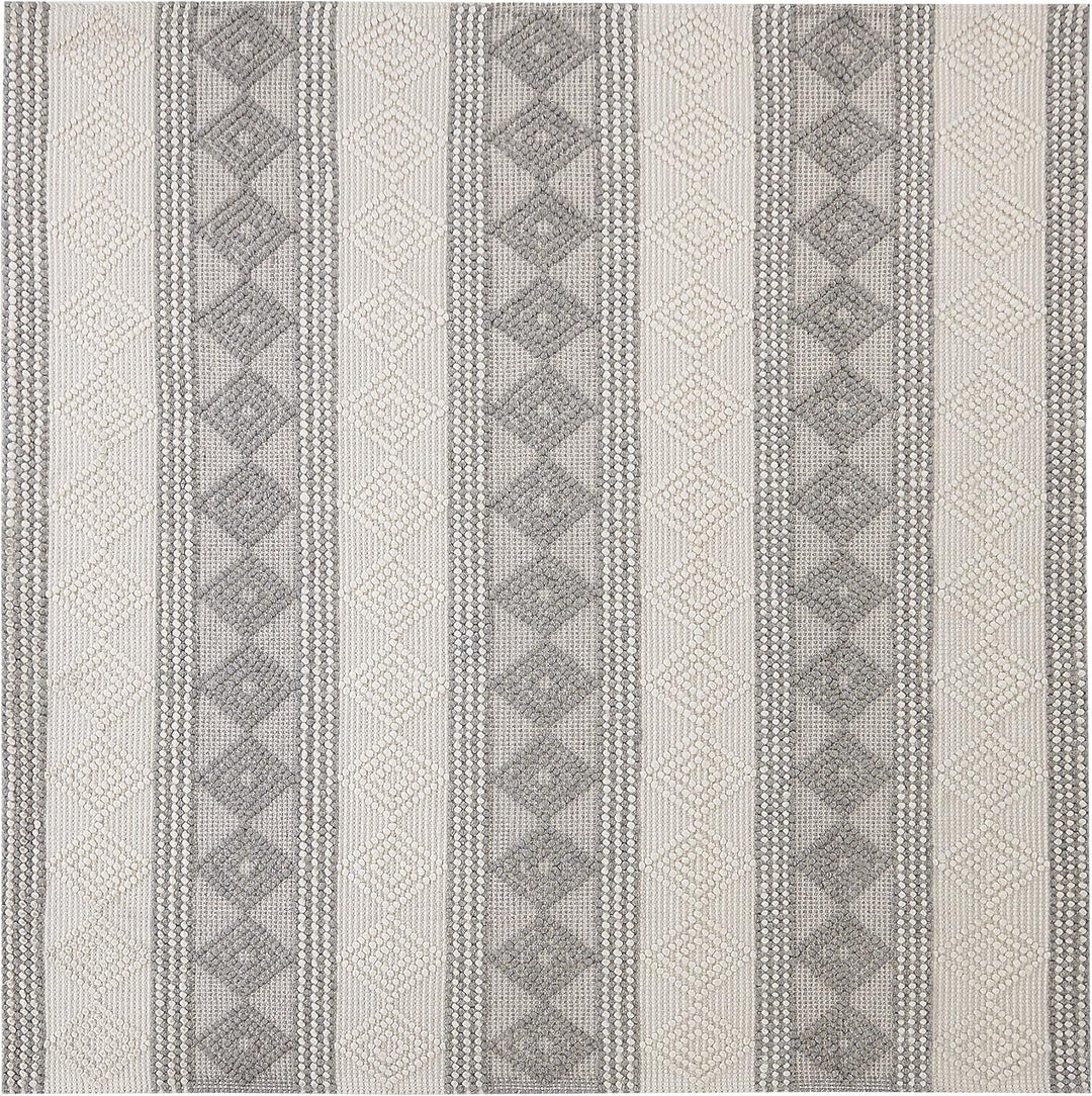 Teppich Wolle beige/grau mit geometrischem Muster quadratisch 200x200 cm Bozova